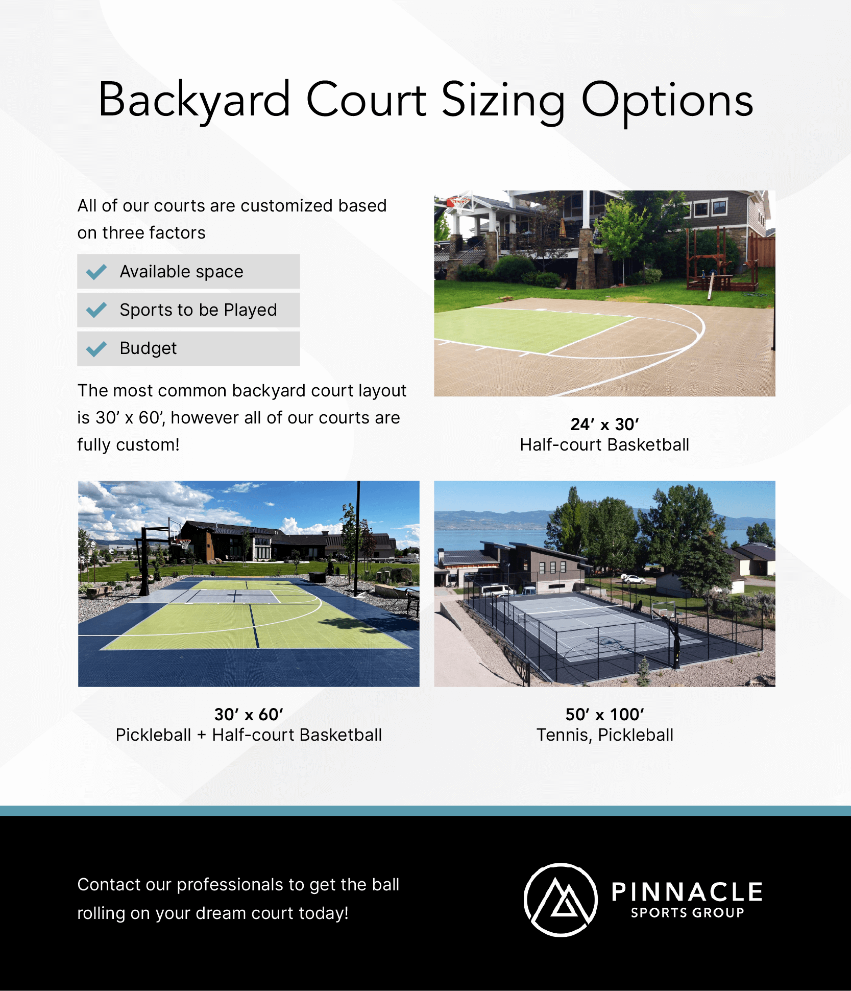 backyard court sizing options for pinnacle sports group